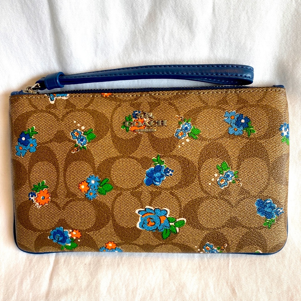 Coach clutch NWOT floral brown and blue